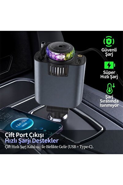 Sezy 5in1 Araç Çakmaklığı PD Hızlı Araç Şarj Cihazı Kendinden Kablolu RGB Yıl...
