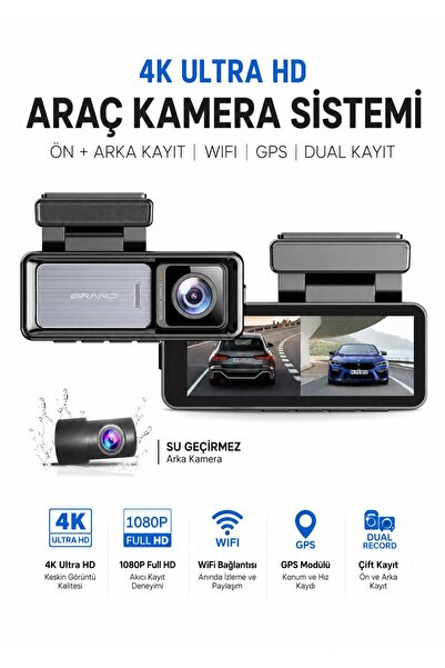 Qifit 4K Ultra HD Araç Kamerası Çift Lens WiFi Gece Görüşlü Dash Cam