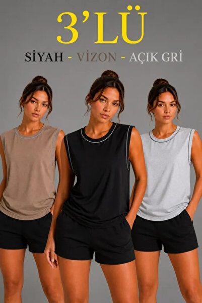 Generic Brand 3-Piece Sleeveless Sports Athlete Set Summer Crew Neck - Black,...