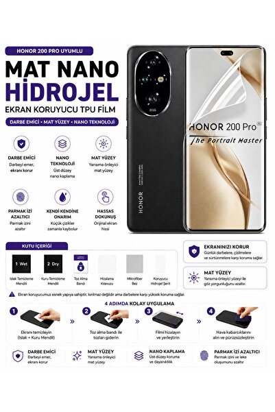 Astakos Honor 200 Pro Uyumlu Mat Nano Hidrojel Ekran Koruyucu Darbe Emici TPU...