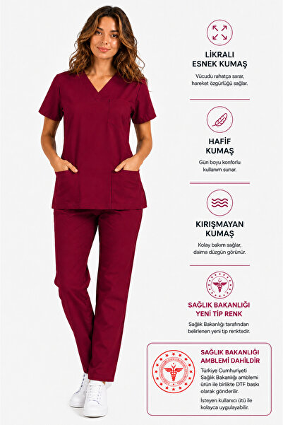 UMAY ÜNİFORMA Scrubs Takım Likralı Esnek Kadın Lacivert Kahve Mint Yeşil Mor ...