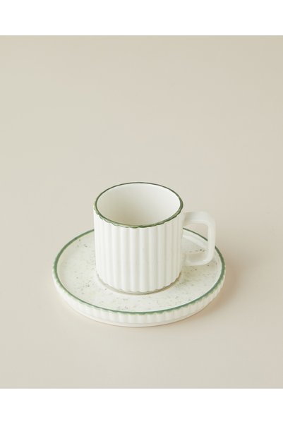 English Home Lunara Porcelain 4 Piece Coffee Cup Set for 2 People 90 ml White - Green
