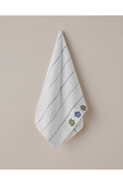 English Home Floral Line Pamuk Nakışlı Yüz Havlusu 50x80 cm Beyaz