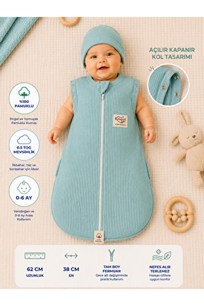 Tomuycuk Green Unisex Baby Sleeping Bag 100% Cotton Swaddle 0-6 Months Zipper...