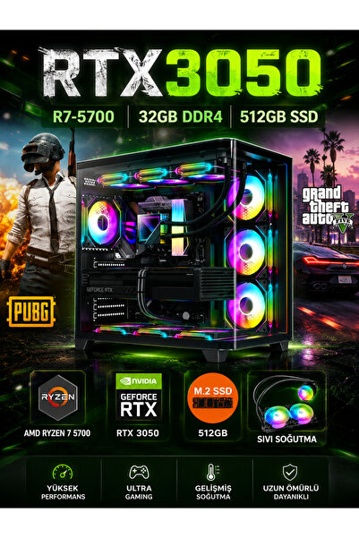 Dmc N311 Windows 11 Ryzen 7 5700,32GB RAM,512GB SSD,RTX3050 Sıvı Soğutmalı Oy...