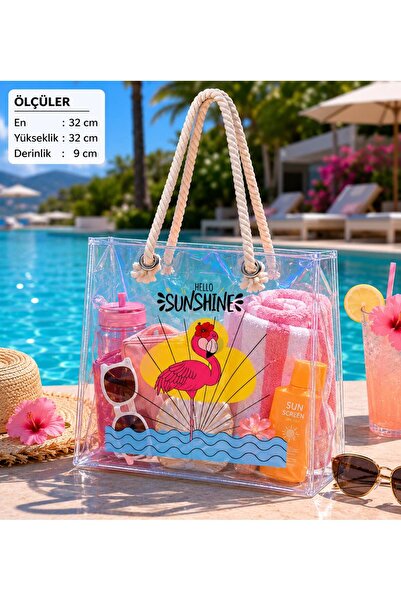 4nio Geantă transparentă de plajă - flamingo