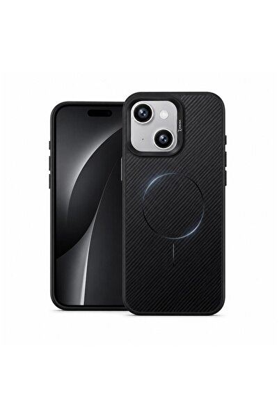 Zebana Apple iPhone 15 Uyumlu Kılıf NeoFiber Silikon Kılıf (Kablosuz Şarj) Siyah