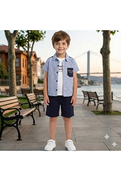 Erca Home Tekstil Ürünleri Gabardine Shirt/T-Shirt/Shorts 3-Piece Set 5Y,6Y,7...