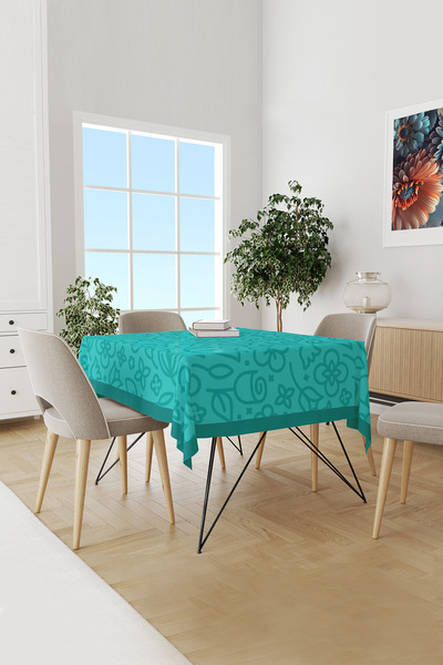 Moud's Turquoise Flora Series Patterned Suede Carefree Tablecloth