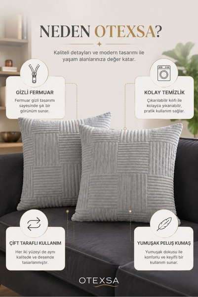 OTEXSA Embossed Textured Soft Throw Pillow Covers Set of 2 Gray Decorative Pillow Cases