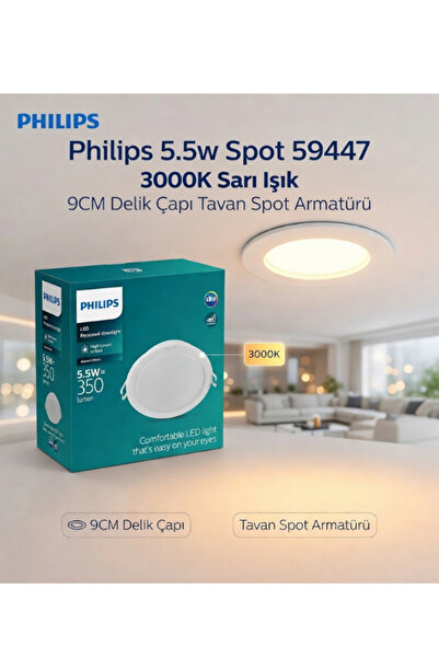 Philips 59447 Meson Gömme Spot 9cm 5.5W 3000K  350 Lümen Sarı Işık