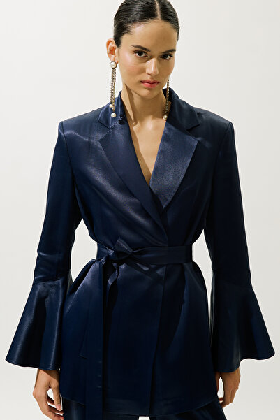 Manuka Wide Leg Satin Evening Dress Pants Night Blue