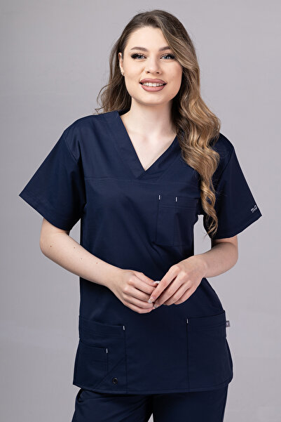 tag Costum medical din bumbac elastic pentru femei, bleumarin