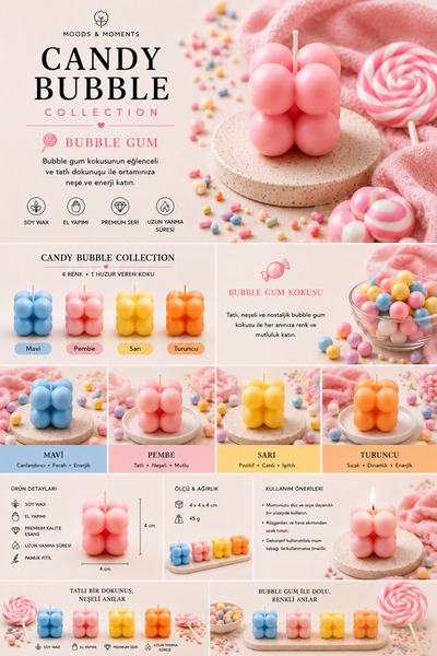 Moods and Moments Candy Bubble Mum Seti 4 Adet Renkli Bubble Gum Kokulu
