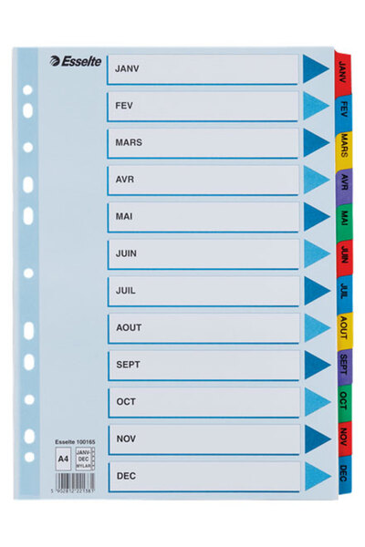 Esselte Separatoare index din carton ianuarie-decembrie din mylar