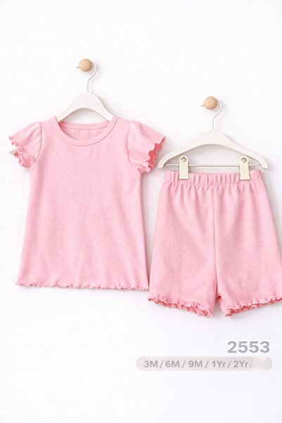 For My Baby طقم شورت وتي شيرت مكشكش للفتيات الصغيرات مكون من قطعتين
