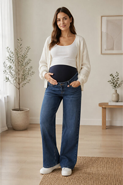 MEGHAN L.A Pantaloni de maternitate din denim cu picior larg, lavabili - Deni...