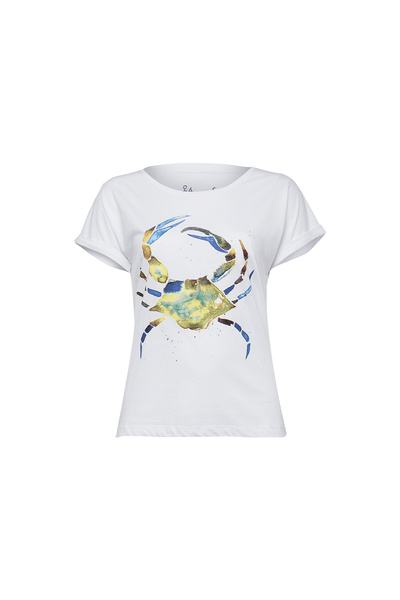 ANEMOSS Yeşil Yengeç Beyaz Kadın T-Shirt