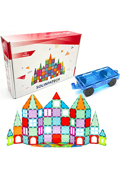 110 Pieces 7.5 cm Large Magnetic Block Set with Trolley | Powerful Magnet Intelligence Enhancing Educational Toy