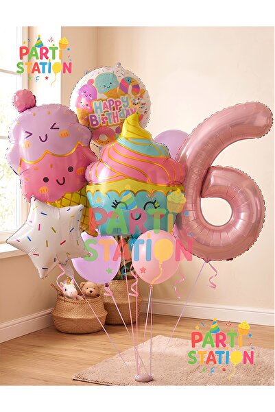 Parti Station Cupcake Dondurma 6 Yaş Balon Set Şeker Dondurma Candy Balon İce...