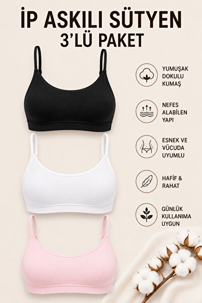Mudcosıo Women's Strap Padded Bra 3-Pack Cotton Flexible Comfortable Bralette...