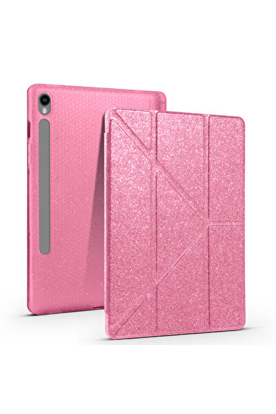 UnDePlus Samsung Galaxy Tab S10 Lite FE/S10/S9 FE/S9 Kılıf Simli Işıltılı Parlak Kalem Bölmeli Trifolding Case(12.4inç Değild