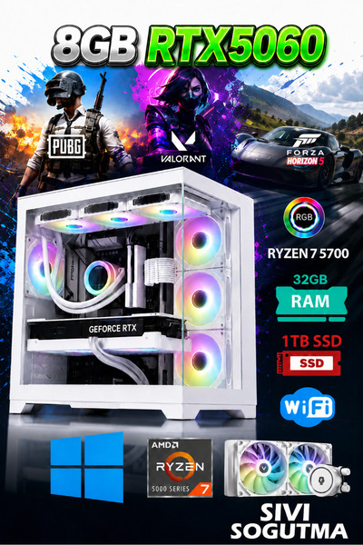 Dmc N320 Windows 11 / Ryzen 7 5700/ 32GB RAM/ 1TB / 8GB RTX5060/sıvı Soğutmal...
