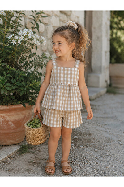 Pufiko Kids 100% Cotton Plaid Piece Girls' Set
