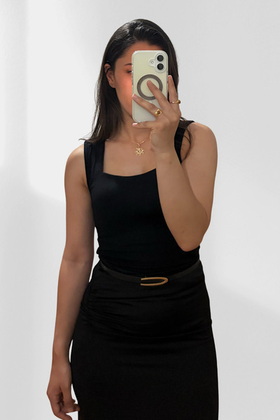 Rovina Kadın Kare Yaka Askılı Body %95 Pamuk
