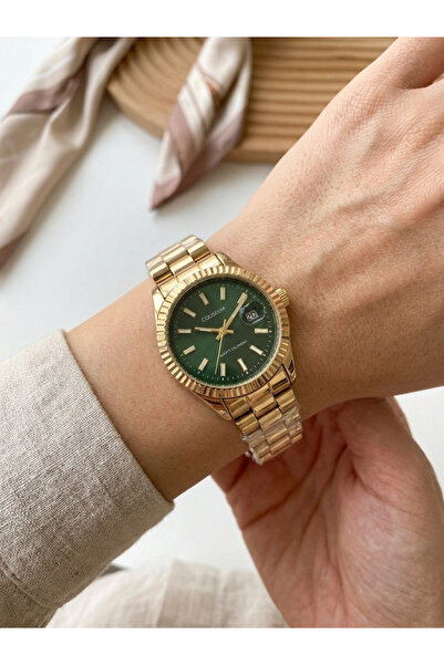 Mazzy Zuela Classic Design Calendar Gold Green Dial Steel Women's Wristwatch