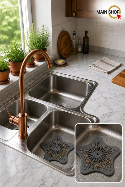 MAİN SHOP 1 ADET GRİ RENK Vantuzlu Silikon Kaymaz Yıldız Lavabo Süzgeci M-114