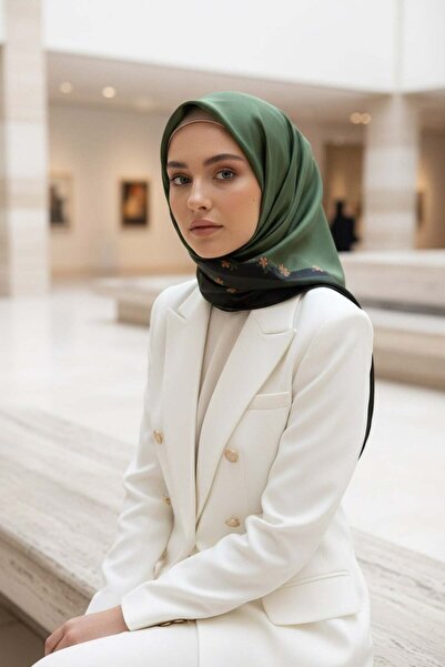 Vissona خياطة يدوية كاكي بنمط الأزهار - 100% حرير تويل، لون ذهبي، شكل زراعة و...