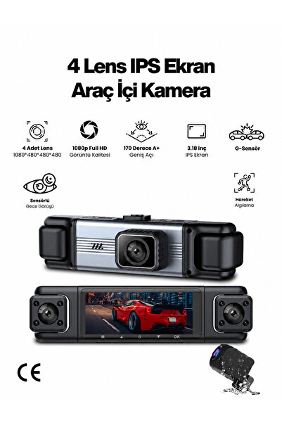 MPIA 4 Lensli Full Hd 1080P 3.18" Ekran Araç İçi Kamera 4 Kamera Ayarlanabili...