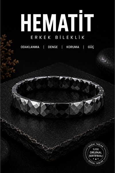 Saff Doğal Taş Hematit Erkek Bileklik 4