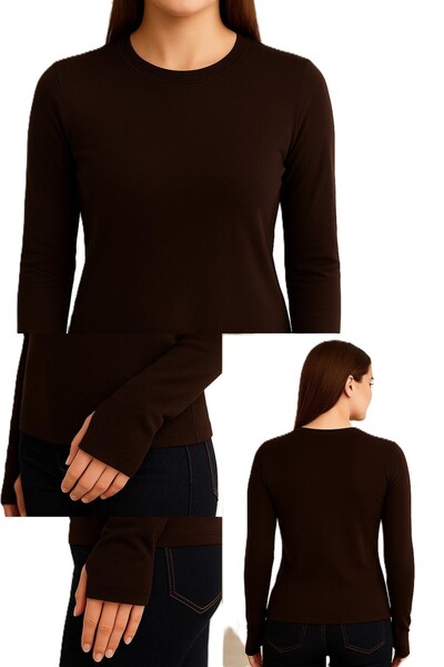 Hayalet Ultra Soft Cotton Woven Long Sleeve Crew Neck Finger-Loop Body Modal ...