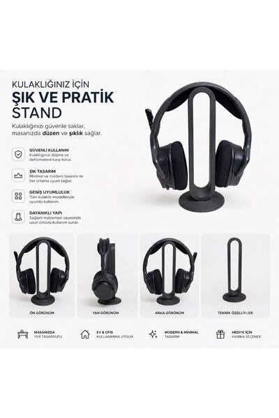 Modern Kulaklık Standı Siyah – Şık ve Minimal Tasarım -Masa Üstünde Düzenli ve Şık Görünüm