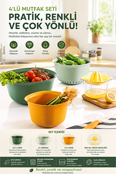 Tercih Home 5-Piece Chef Professional Preparation Set - Mixing Bowl, Strainer...