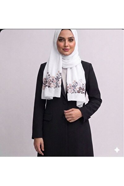 Veil Designer طرحة بوال ابيض طريز من الطرفين وردو اغصان ببقماش ياباني المقاس ...