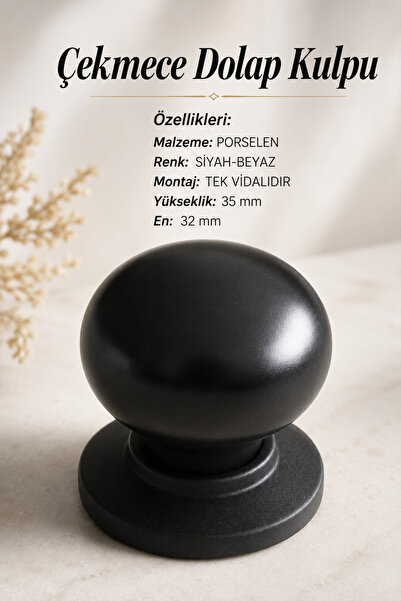 NZB Porselen Mat Siyah Kulp Mobilya Mutfak Dolabı Çekmece Dolap Kulpları Kapa...