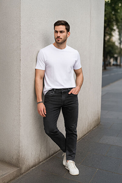 BANNY JEANS Pantaloni negri de jeans cu croială dreaptă pentru bărbați