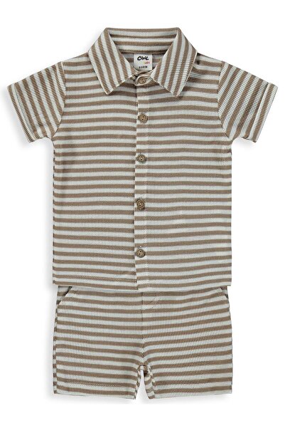 Civil Baby Çizgili 6-18 Ay Takım - Kahverengi