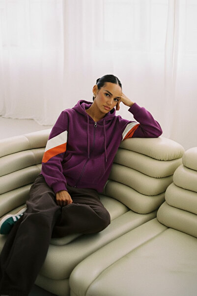 MARKAPIA WOMAN Hanorac mov din fleece pentru femei, cu fermoar, cu buzunar