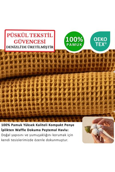 Püskül Tekstil Luxury Beach Towel Peshtemal, Waffle Weaving, 100% Cotton, Quick Drying, High Quality Beach Towels
