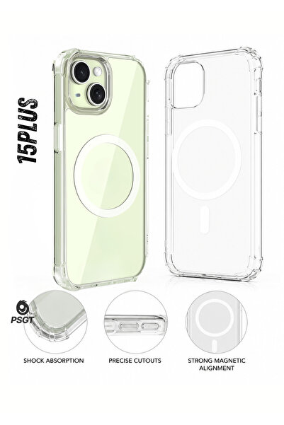 PSGT Apple iPhone 15 plus Kılıf Magsafe Wireless Kablosuz Şarj Destekli Sert ...