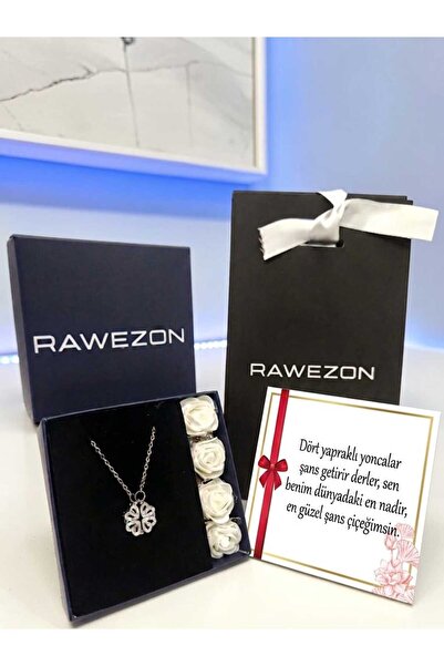 RAWEZON Nerovia Premium Openable Clover Silver Steel Necklace Set with White ...
