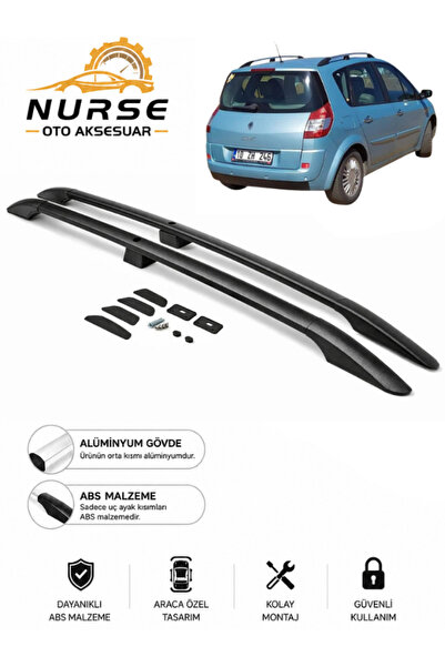 NURSE Renault Scenic 2 / 2003-2009 için Uyumlu Tavan Çıtası Portbagaj Seti Si...