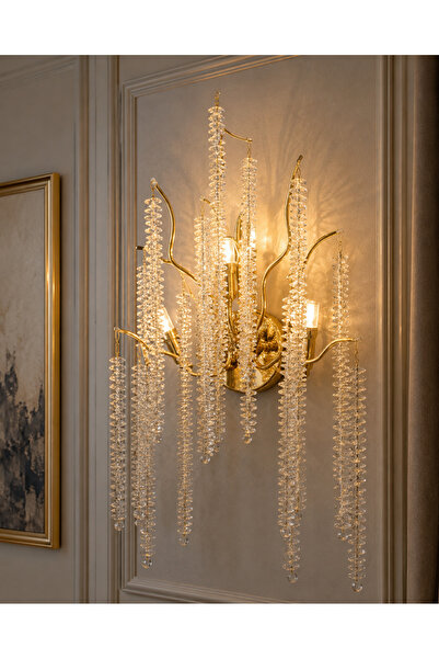 Led YENİ APLİK AĞAÇ LÜX KRİSTAL 3 AMPÜL GOLD RENK İTHAL KASA