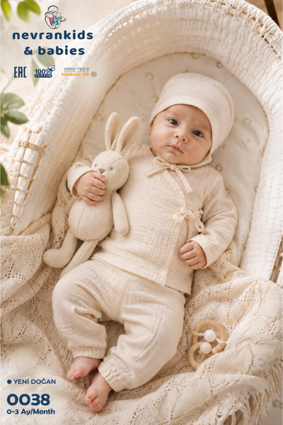 nevrankids Unisex Bebek Müslin Kumaş Bi Organik Hastane Çıkışı %100 Pamuk