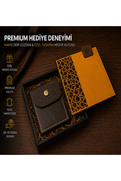 Hamderi Genuine Leather Handmade Wallet & Custom Design Wooden Gift Box – Pre...