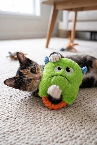 Harika bir ev Plush Monster Figure Pet Toy with String, Green